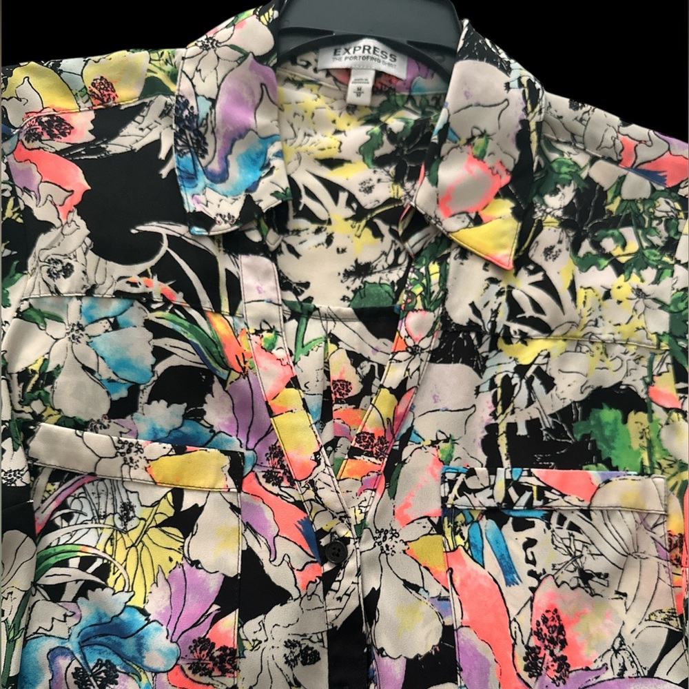 Express Floral Portofino Button Down Shirt with Notched Collar - Picture 2 of 5